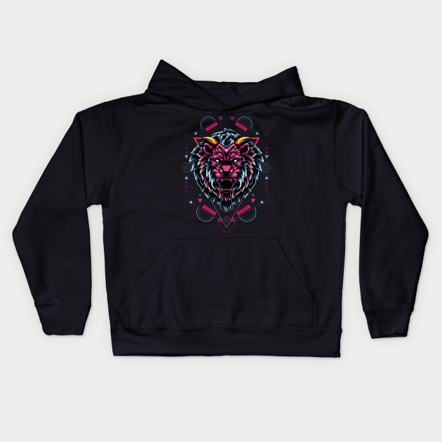 The Mythical Lion sacred geometry Kids Hoodie by secondsyndicate